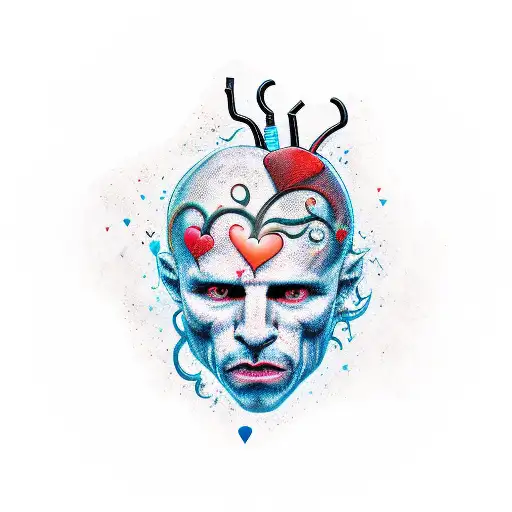 love heart ugly head tattoo design idea