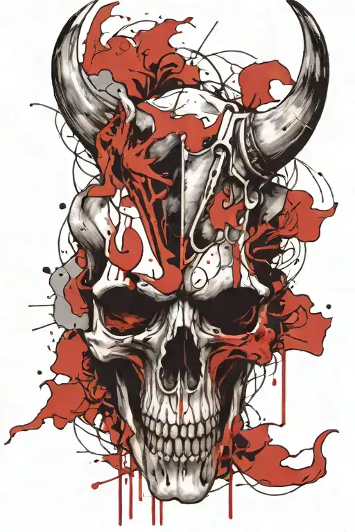 black and white buffalo skull tattoo design idea