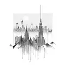 A beautiful melody flowing through a city skyline tattoo design idea