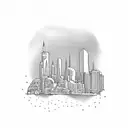 A beautiful melody flowing through a city skyline tattoo design idea