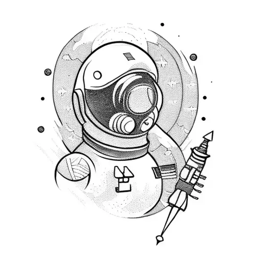 Create a tattoo design that combines an astronaut with outer space and worlds tattoo design idea