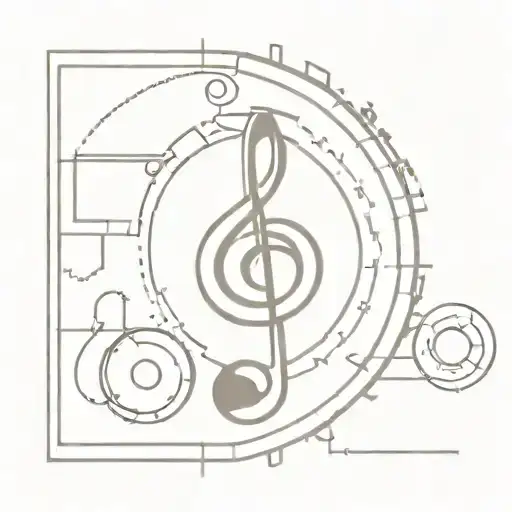 An industrial gear morphing into a treble clef, representing your passion for engineering and music tattoo design idea