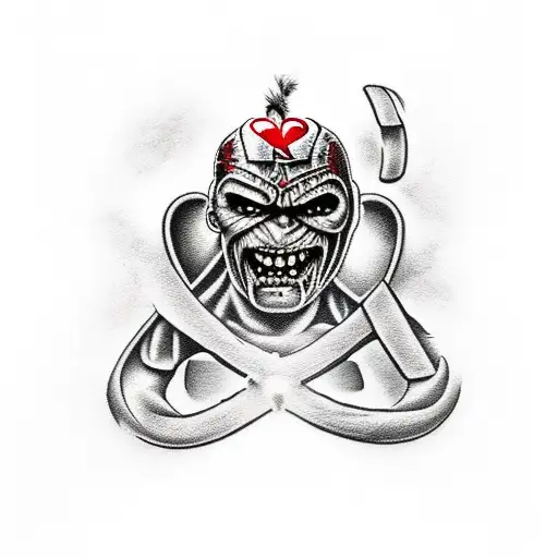 iron maiden mascot inside of an ace of hearts playing card tattoo design idea