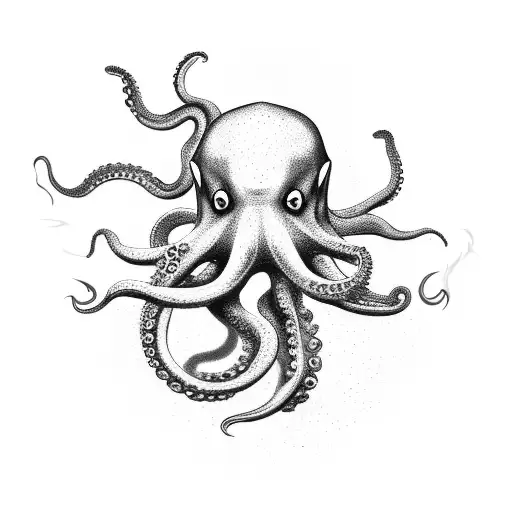 An octopus emerging from a cloud of smoke, surrounded by video game controller buttons tattoo design idea