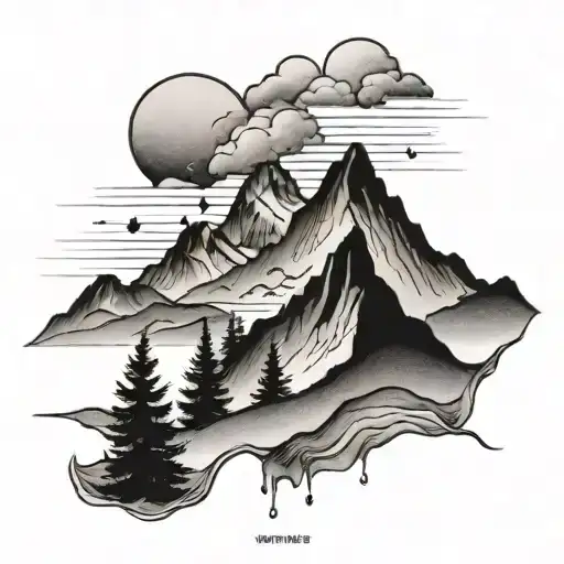 A minimalist mountain range tattoo with the lyrics of a favorite Deftones song integrated into the peaks tattoo design idea