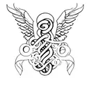 angel wings letter "M" tattoo design idea