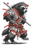 furry honey badger with dreadlocks in kimono holding katana tattoo design idea