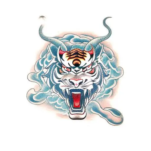 chinese characters dragon tiger bull intertwined tattoo design idea