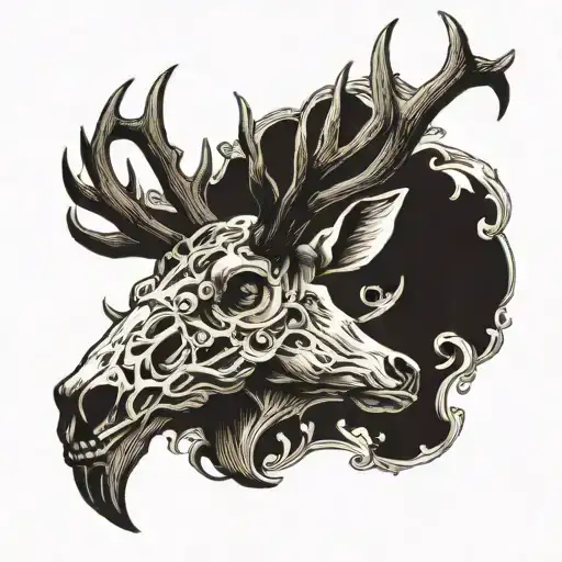 elk skull with antlers tattoo design idea