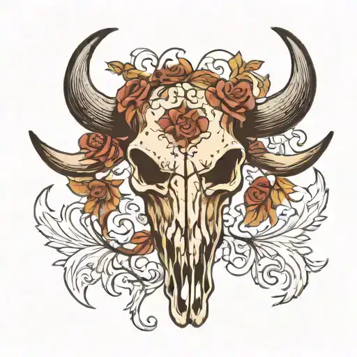 western bull skull tattoo design idea