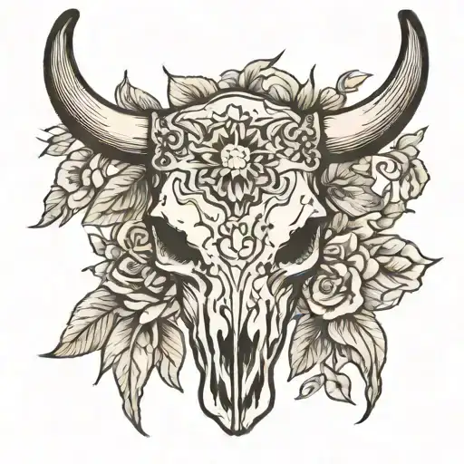 western bull skull tattoo design idea