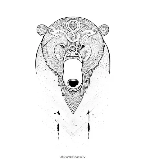 a bear's head with viking elements tattoo design idea