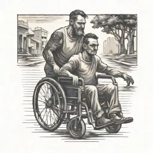 man pushing his brother in wheelchair tattoo design idea