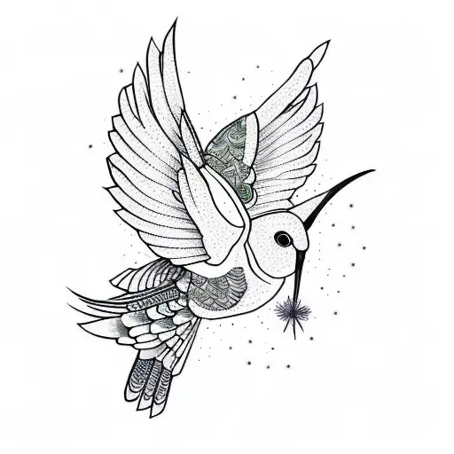 psychedelic hummingbird tattoo design idea