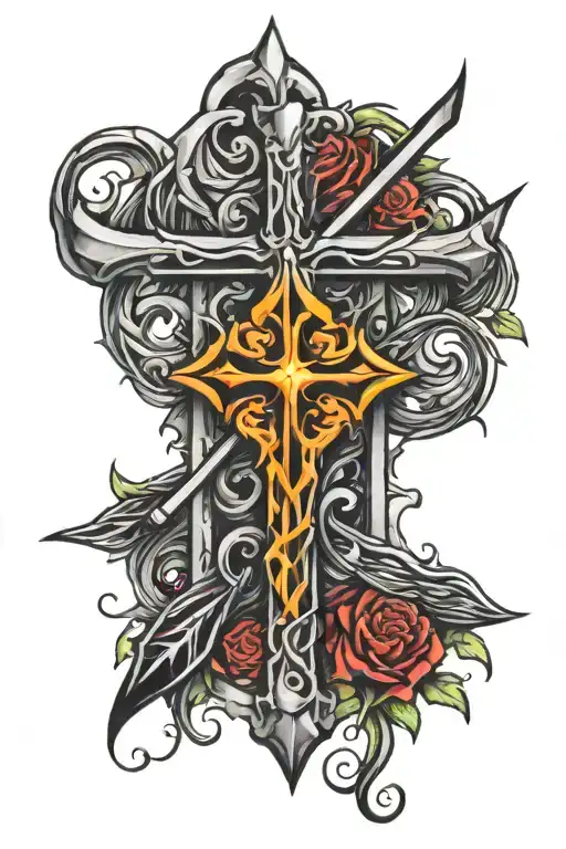 half cross half pitchfork  tattoo design idea
