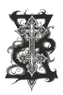 cross and pitchfork mideval tattoo design idea