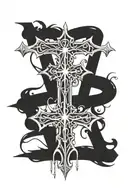 cross and pitchfork mideval tattoo design idea