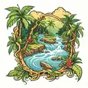 guyana rainforest creek running tattoo design idea
