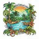 guyana rainforest creek running tattoo design idea