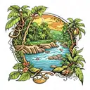 guyana rainforest creek running tattoo design idea