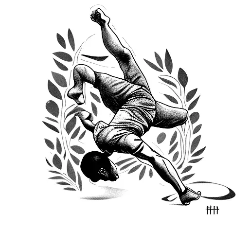 A capoeira dancer surrounded by lush jungle tattoo design idea