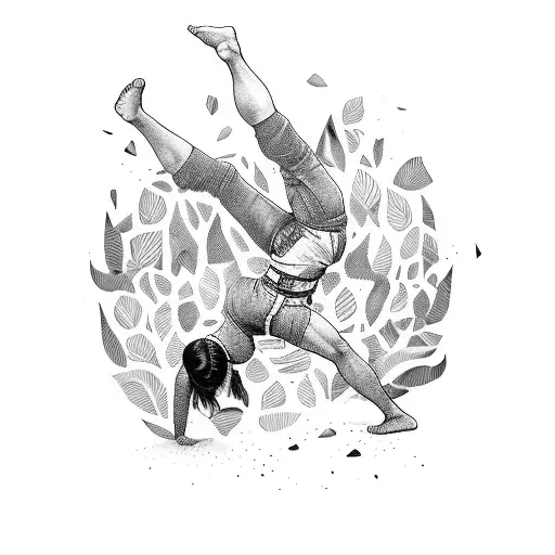 A capoeira dancer surrounded by lush jungle tattoo design idea