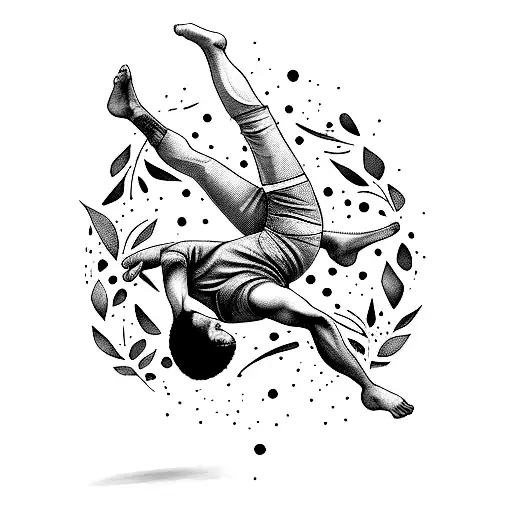 A capoeira dancer surrounded by lush jungle tattoo design idea