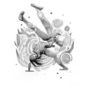 A capoeira dancer surrounded by lush jungle tattoo design idea