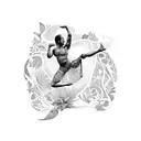 A capoeira dancer surrounded by lush jungle tattoo design idea