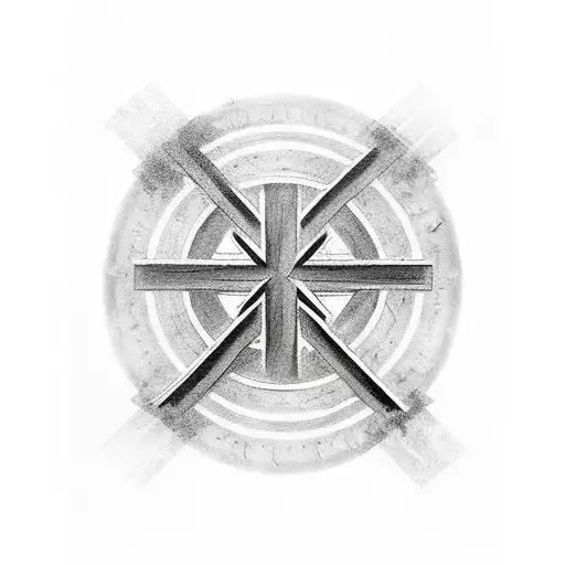 cross ripping thru my skin, with an american flag behind it tattoo design idea