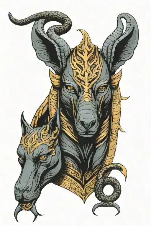 snake head top and Anubis head down  tattoo design idea