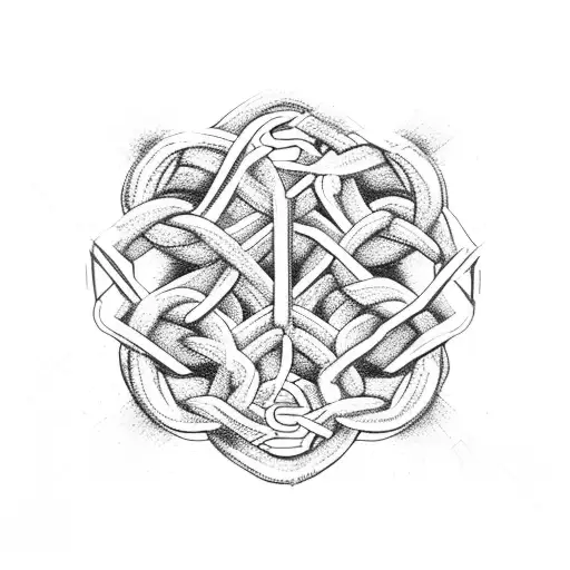 Chain link pattern intertwined with parkour figures tattoo design idea