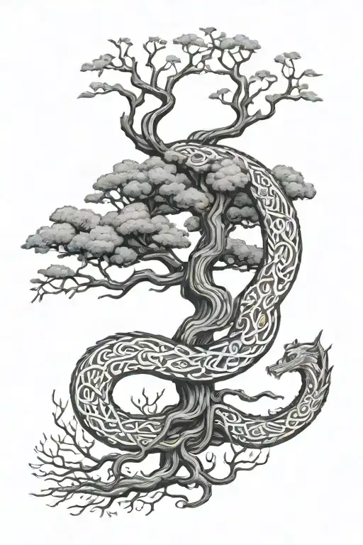 ygdrasil jormungandr tree norse runes tattoo design idea