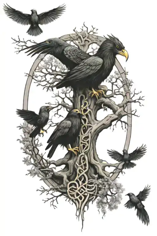  combine ygdrasil and hugin and munin  tattoo design idea