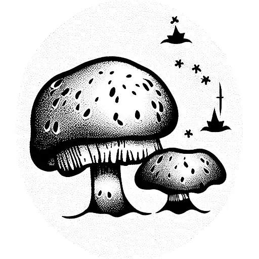 Mushroom with fairies  tattoo design idea