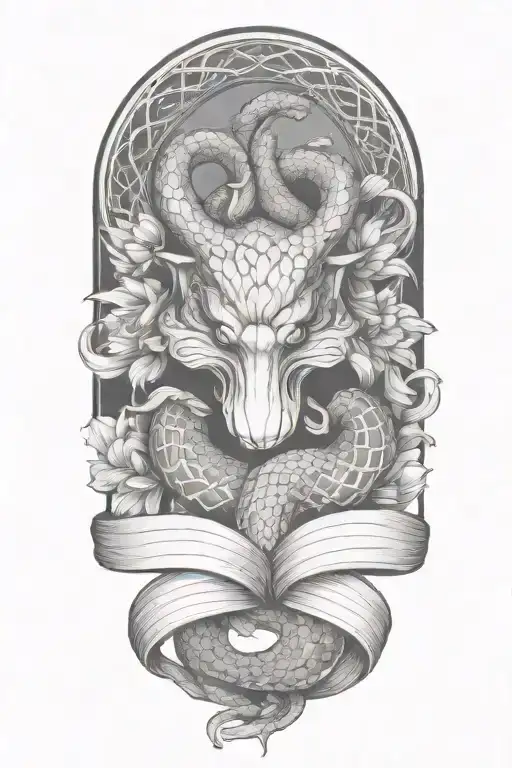 snake intertwined, chrysanthamums, gemini sign intertwined tattoo design idea