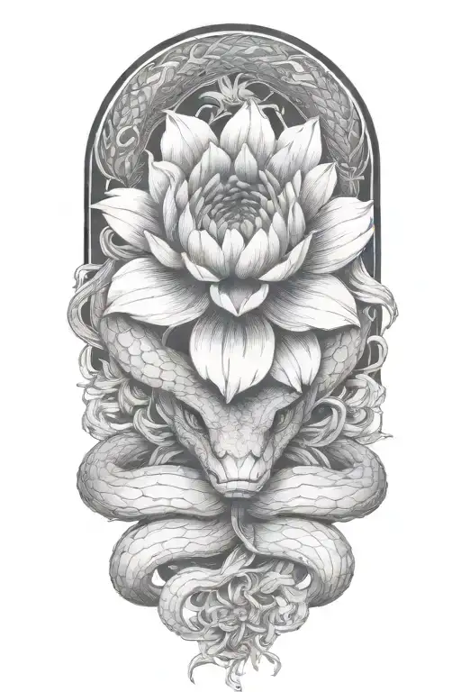 snake intertwined, chrysanthamums, gemini sign intertwined tattoo design idea