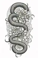 Combine a snake  wrapped around a chrysanthemum flower with the Gemini zodiac sign subtly incorporated tattoo design idea