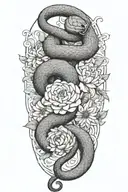 Combine a snake  wrapped around a chrysanthemum flower with the Gemini zodiac sign subtly incorporated tattoo design idea
