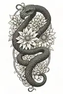 Combine a snake wrapped around a chrysanthemum flower with the Gemini zodiac sign subtly incorporated tattoo design idea