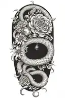 Combine a snake  wrapped around a chrysanthemum flower with the Gemini zodiac sign subtly incorporated tattoo design idea