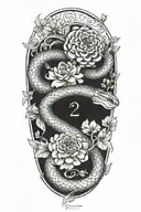 Combine a snake  wrapped around a chrysanthemum flower with the Gemini zodiac sign subtly incorporated tattoo design idea
