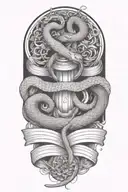 snake intertwined, chrysanthamums, gemini sign intertwined, scripture  tattoo design idea