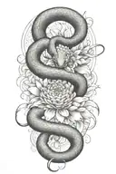 Combine a snake  wrapped around a chrysanthemum flower with the Gemini zodiac sign subtly incorporated tattoo design idea