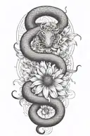 Combine a snake  wrapped around a chrysanthemum flower with the Gemini zodiac sign subtly incorporated tattoo design idea