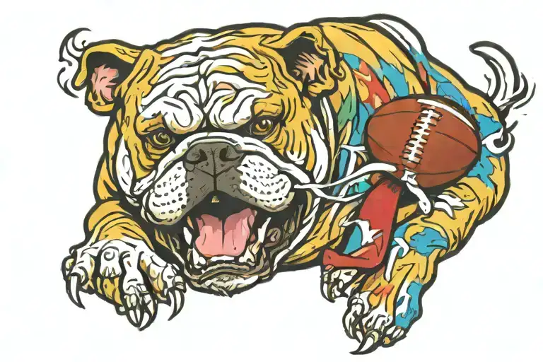 Marine Corps Bulldog Biting a football  tattoo design idea