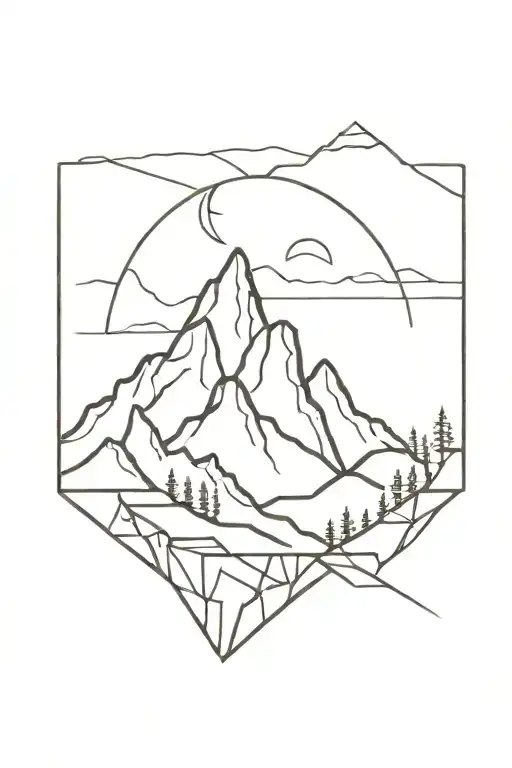 Shattered glass and mountains tattoo design idea