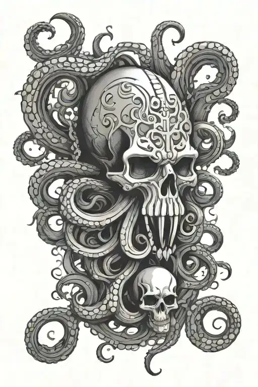 Kraken whit skulls tattoo design idea