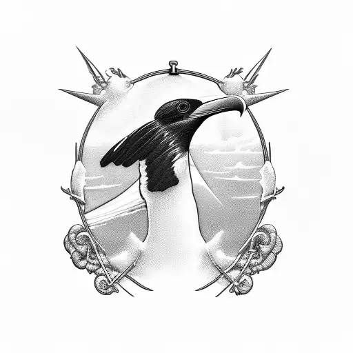 the frigate bird with ジェレミイ in the middle tattoo design idea