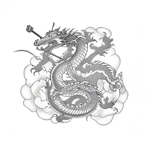 dragon serpent archery sword rose tattoo design idea